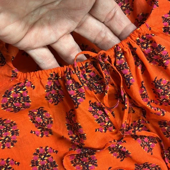 TORY BURCH "Evelina" 100% Cotton Floral Peasant Long SLV Boho/Office Tunic Top 2 - Picture 6 of 16